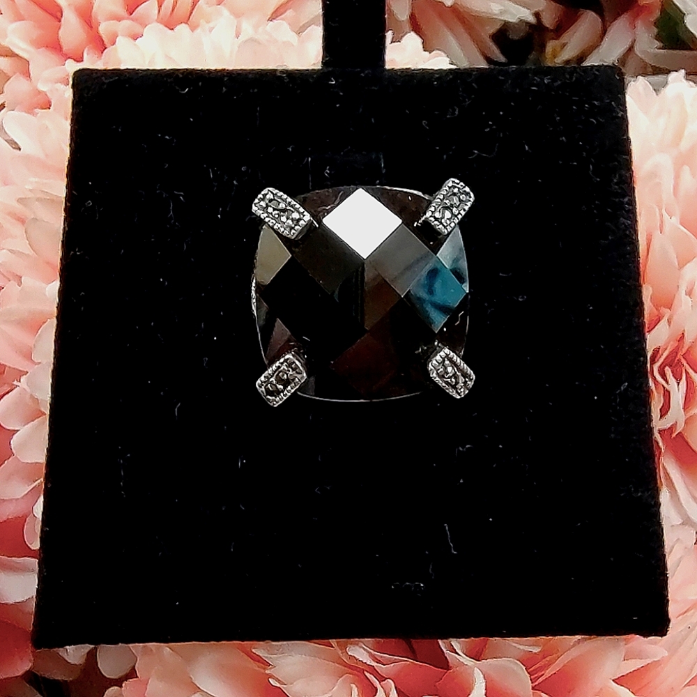 Large Black Stone Ring - image 1